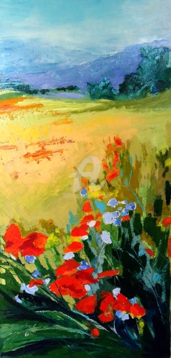 Peinture intitulée ""Coquelicots en mus…" par Eliane Boivin, Œuvre d'art originale, Huile