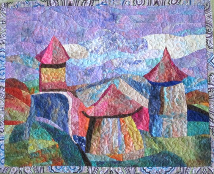 Textile Art titled "fortress towers" by Elena Potapova, Original Artwork, Patchwork