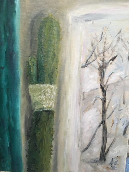 Painting titled "Winter cactus" by Elizaveta Radkevich, Original Artwork, Oil