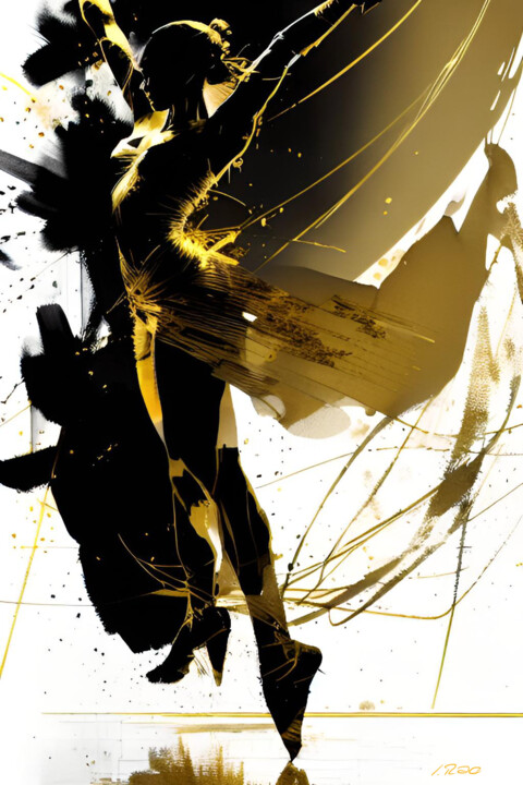Digitale Kunst mit dem Titel "gold dance 2" von E.Rao, Original-Kunstwerk, KI-generiertes Bild
