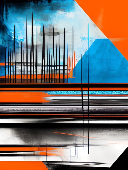 Arts numériques intitulée "orange ecke" par E.Rao, Œuvre d'art originale, Image générée par l'IA