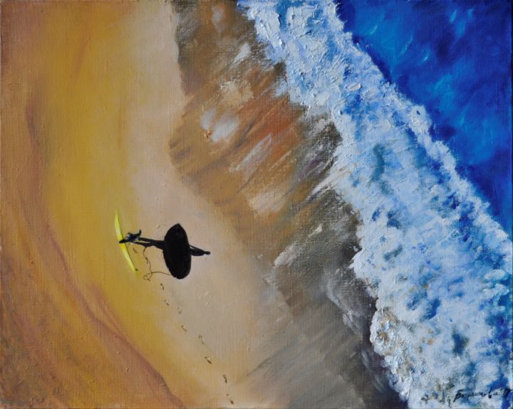 Картина под названием "Morning surfer" - Katerina Bogomazova, Подлинное произведение искусства, Масло