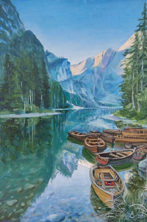 Peinture intitulée "Boats" par Ekaterina Zavadskaia, Œuvre d'art originale, Huile