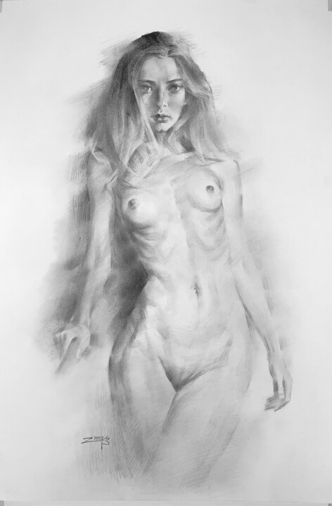Drawing titled "Nude Girl #1" by Eagle Zac, Original Artwork, Charcoal