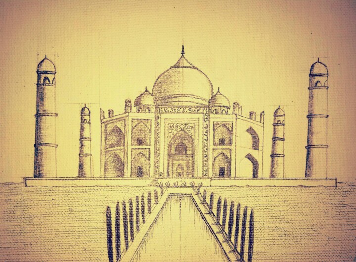 Tekening getiteld "Taj in Monochrome" door Eaka Srivastava, Origineel Kunstwerk, Grafiet