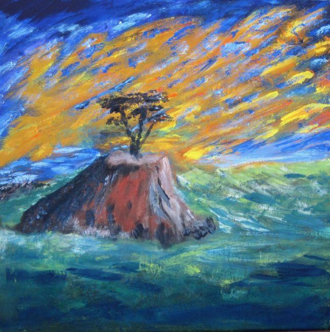 Malerei mit dem Titel "A Lone Cedar" von Art By Linda, Original-Kunstwerk, Öl