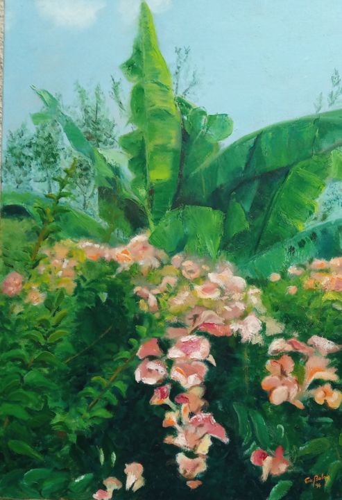 Картина под названием "Jardin" - Eric Balay, Подлинное произведение искусства, Масло