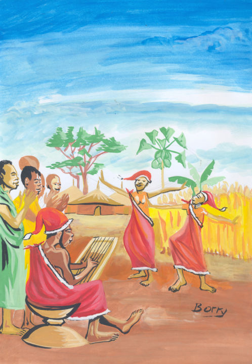 Painting titled "Noel au Rwanda" by Emmanuel Baliyanga, Original Artwork, Oil