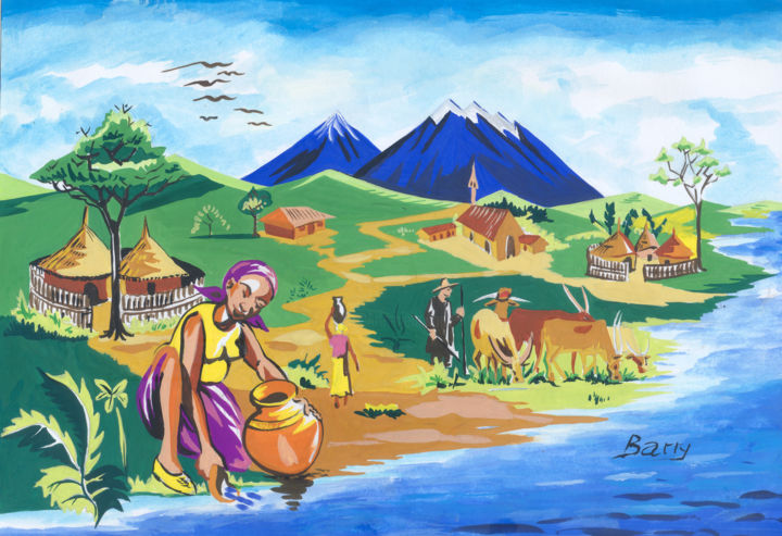 Peinture intitulée "Paysage du Nord du…" par Emmanuel Baliyanga, Œuvre d'art originale, Huile