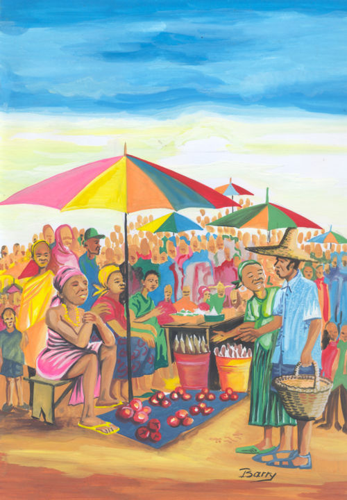 Pittura intitolato "Marche au Cameroun" da Emmanuel Baliyanga, Opera d'arte originale, Olio