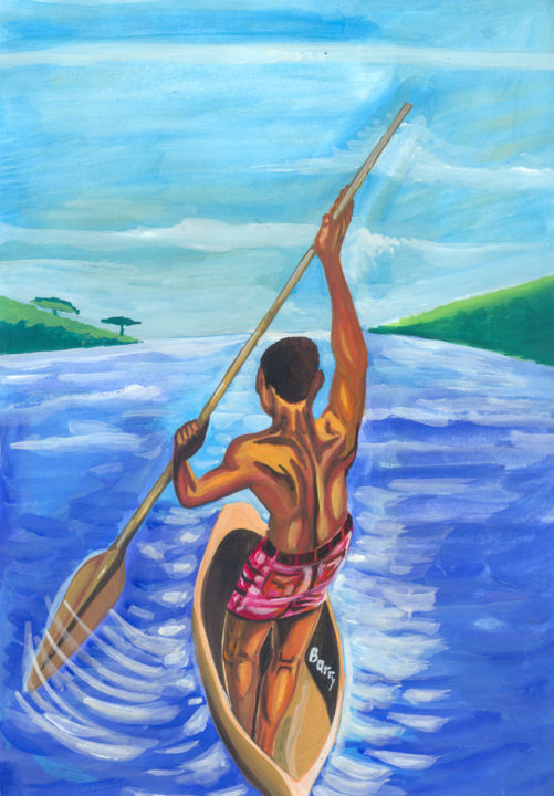 Peinture intitulée "Homme seul sur un b…" par Emmanuel Baliyanga, Œuvre d'art originale, Huile