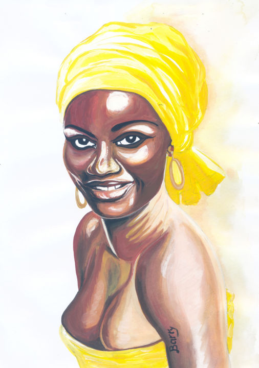 Painting titled "Cameroon Woman" by Emmanuel Baliyanga, Original Artwork, Oil