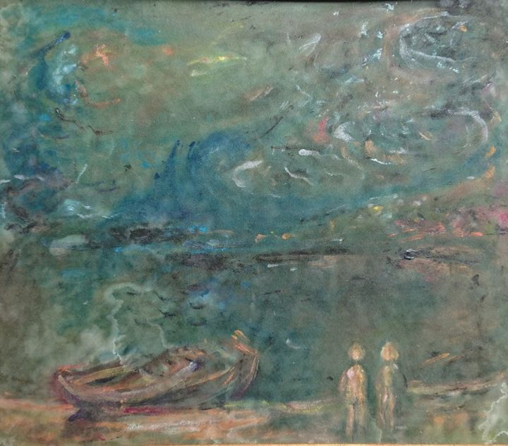 Peinture intitulée "Дети на берегу" par Anna Messerer, Œuvre d'art originale, Aquarelle