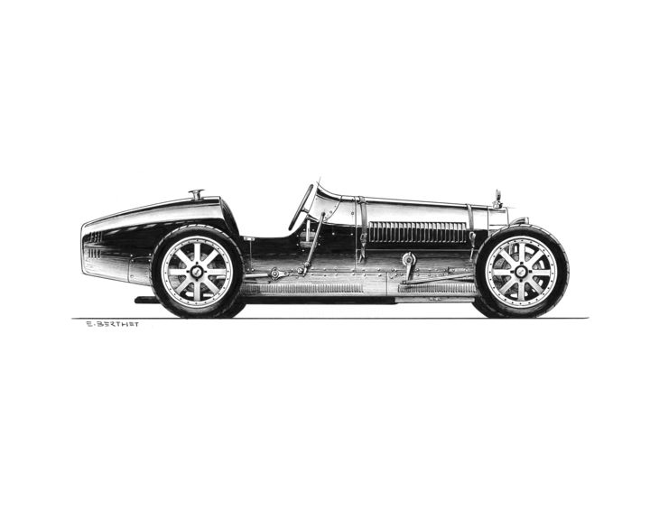 Drawing titled "Bugatti T35" by Eric Berthet, Original Artwork, Ink