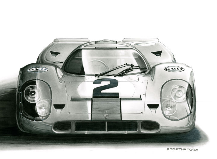 Dessin intitulée "Porshe 917K" par Eric Berthet, Œuvre d'art originale, Encre