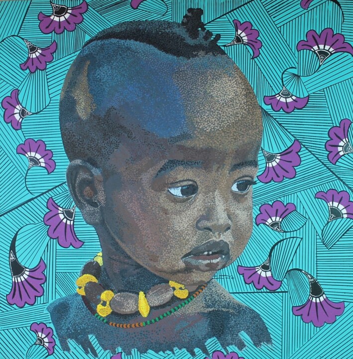 Peinture intitulée "The Himba boy" par Ebedmelech Nzume Tsala, Œuvre d'art originale, Acrylique