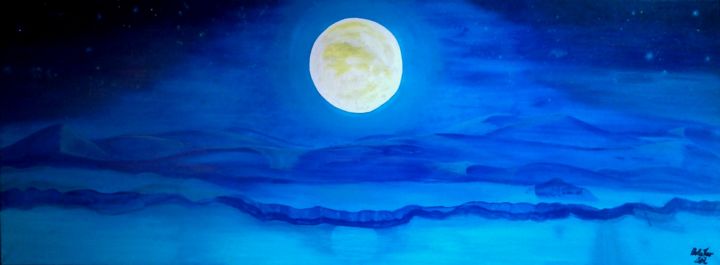 Painting titled "The blue moon on th…" by Belattar, Original Artwork, Acrylic