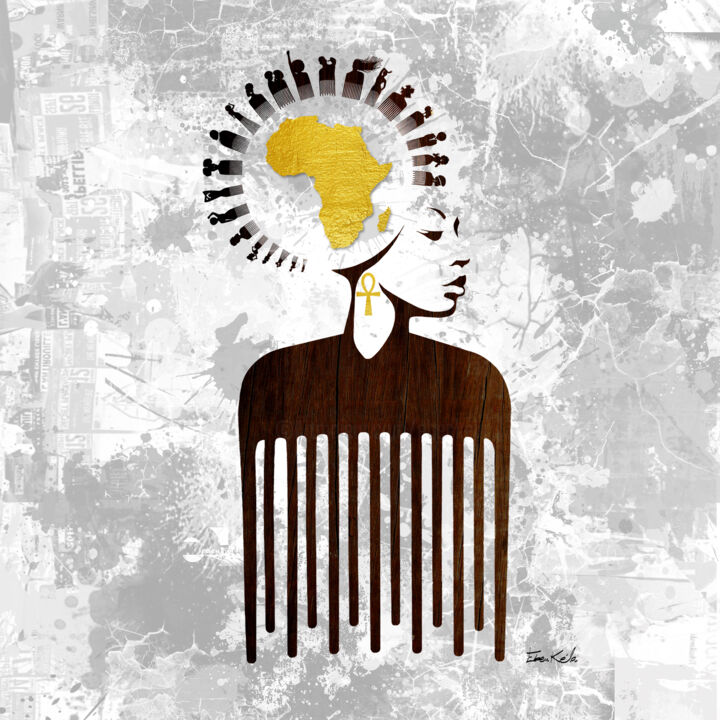 Arts numériques intitulée "Reine d'Afrik 3 - C…" par Eben Kela, Œuvre d'art originale, Peinture numérique