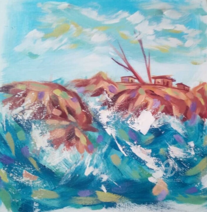 Картина под названием "Sea never Dies" - Ebenezer Kwesi Ofori Appiah, Подлинное произведение искусства, Акрил