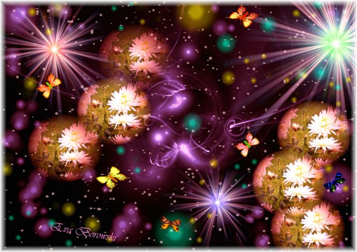Digitale Künste mit dem Titel "Die Blumensterne" von Kwiatuszek, Original-Kunstwerk,