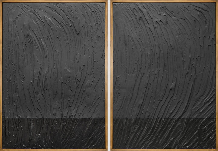 「Black Dunes Diptych」というタイトルの絵画 Evgeniya Bovaによって, オリジナルのアートワーク, アクリル ウッドストレッチャーフレームにマウント