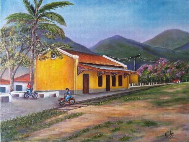 Pintura intitulada "Estação" por Paula, Obras de arte originais, Óleo