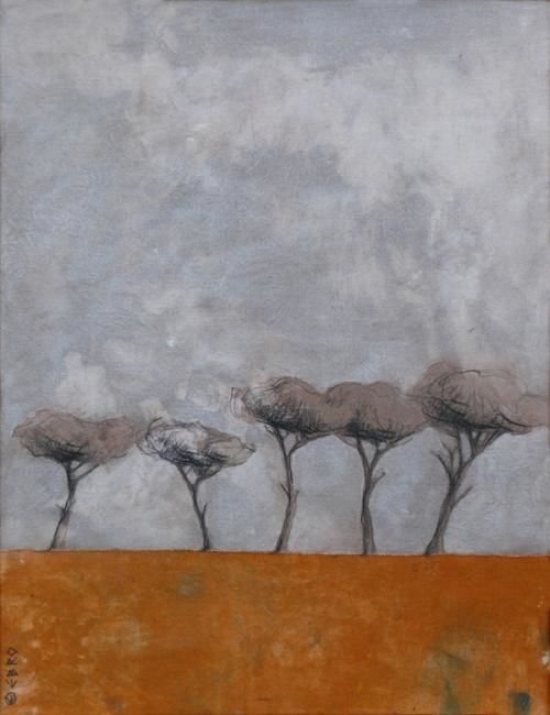Pintura titulada "Allée de pins / ven…" por Ebro, Obra de arte original