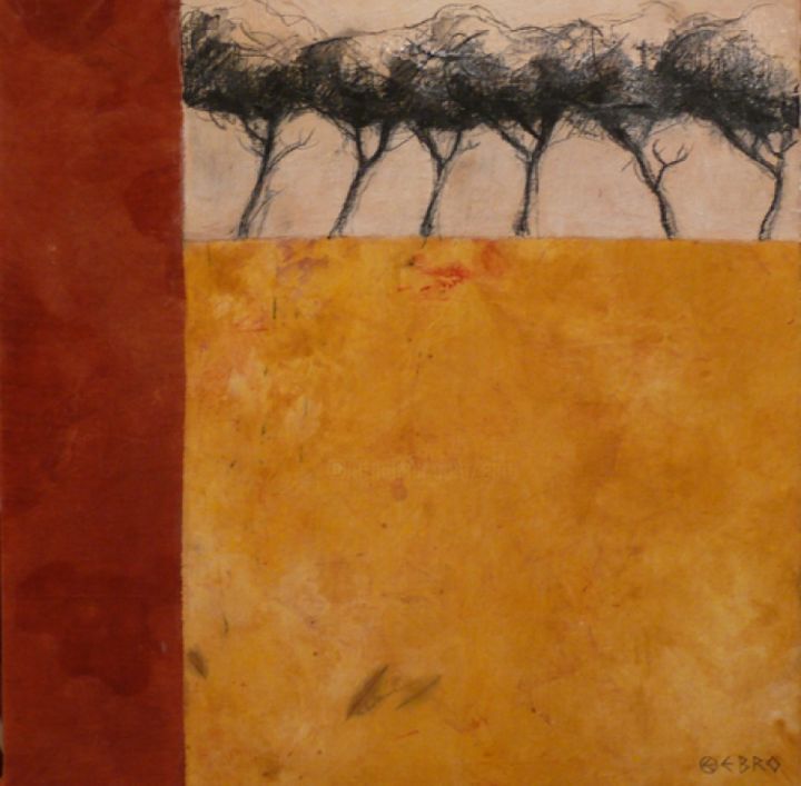 Painting titled "Allée de pins" by Ebro, Original Artwork