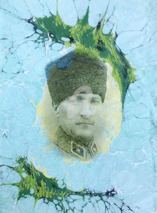Pittura intitolato "Atatürk 13" da Ebru Sanatçısı, Opera d'arte originale, pigmenti