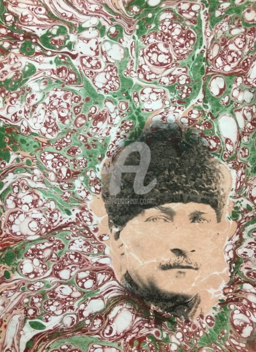 "Atatürk 16" başlıklı Tablo Ebru Sanatçısı tarafından, Orijinal sanat, Suluboya