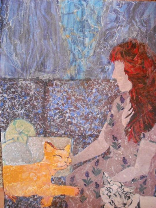 Collages intitulée "THE RED HAIRED WOMA…" par Nihan Büyüksezer, Œuvre d'art originale
