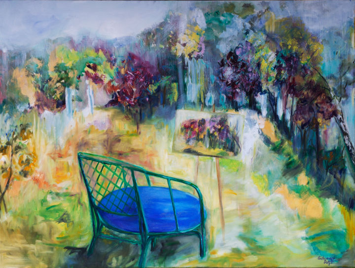 Schilderij getiteld "Sitting in nature" door Schiwago, Origineel Kunstwerk, Olie