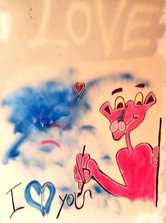 Painting titled "The Pink Panther lo…" by Ecila Rueisel, Original Artwork, Acrylic