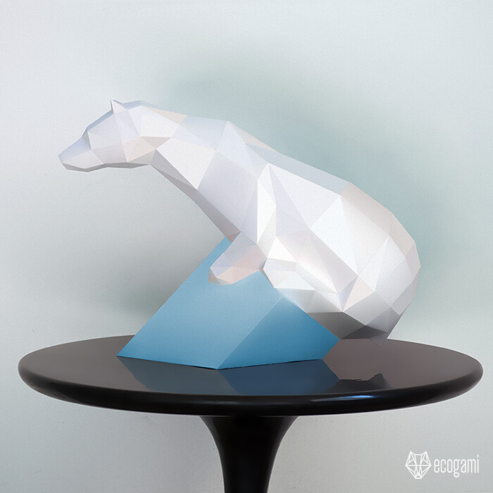 Sculpture titled "Ours blanc papercra…" by Ecogami, Original Artwork, Paper