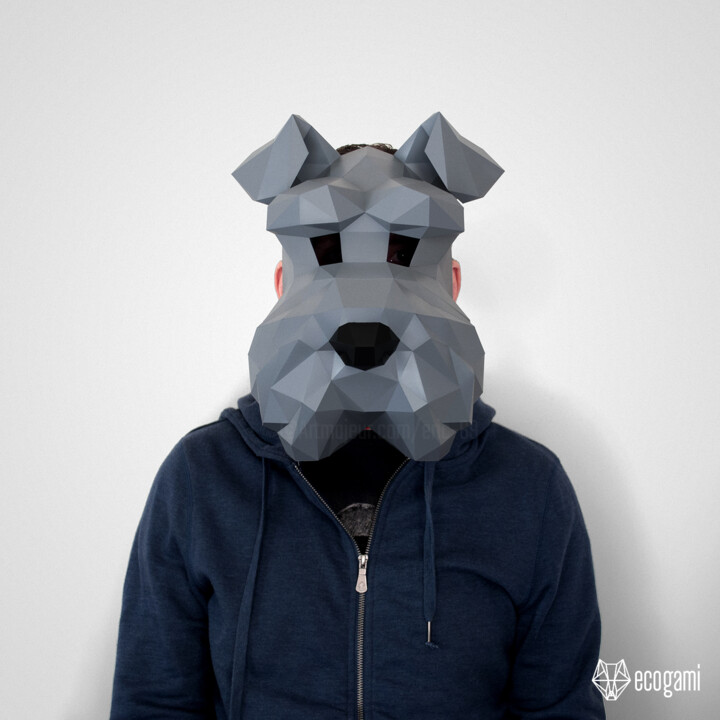 Sculpture titled "Masque de schnauzer…" by Ecogami, Original Artwork, Paper