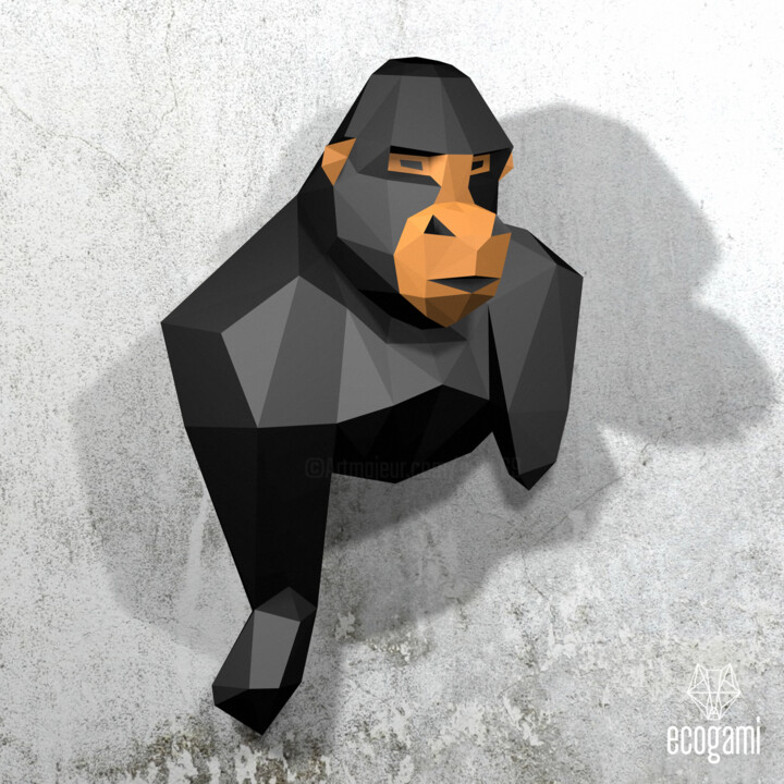 Sculpture titled "Gorille papercraft…" by Ecogami, Original Artwork, Paper