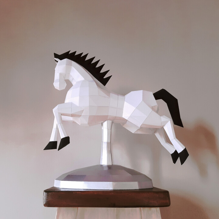 Sculpture titled "Sculpture cheval de…" by Ecogami, Original Artwork, Paper