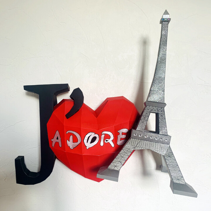 Скульптура под названием ""J'aime Paris" scul…" - Ecogami, Подлинное произведение искусства, Бумага