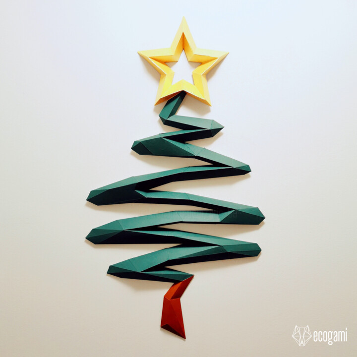 Sculpture intitulée "Arbre de Noël moder…" par Ecogami, Œuvre d'art originale, Papier