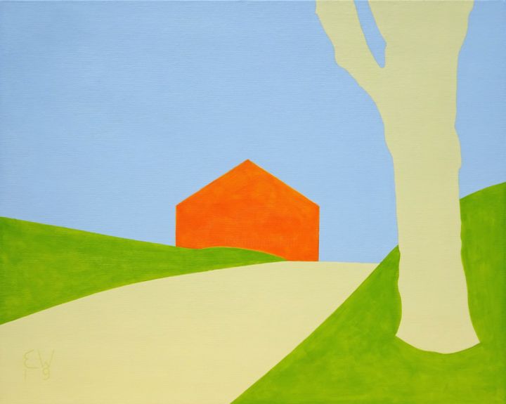 Painting titled "barn" by Ed Weyden, Original Artwork, Acrylic Mounted on Other rigid panel