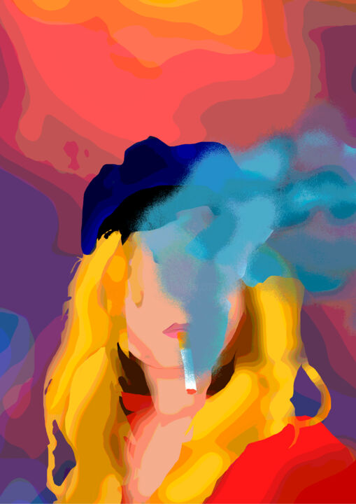 Digital Arts titled "woman in the smoke" by Edd Wmv, Original Artwork, Digital Painting