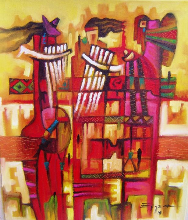 Painting titled "melodia para un niño" by Edder Rildo Valderrama Ramirez, Original Artwork, Oil