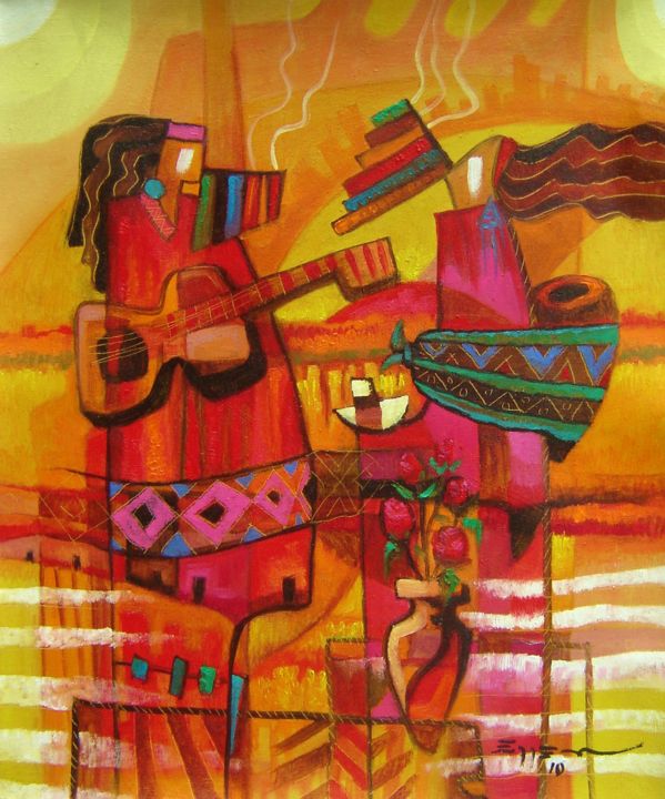 Картина под названием "Al caer la tarde" - Edder Rildo Valderrama Ramirez, Подлинное произведение искусства