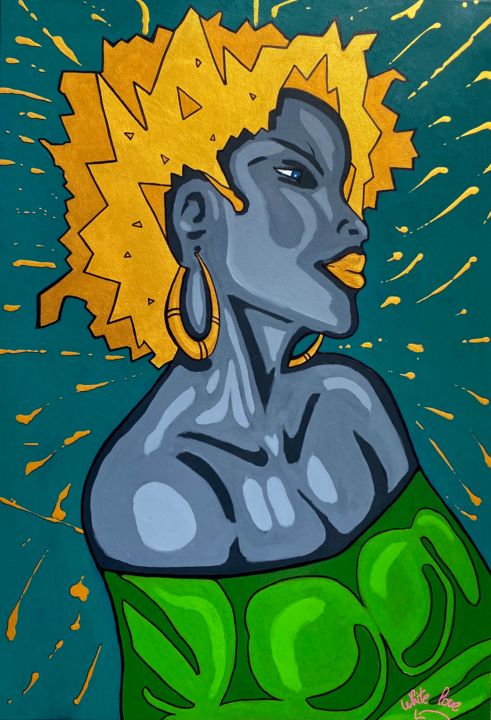 Peinture intitulée "beauté africaine" par Whitelove, Œuvre d'art originale, Acrylique