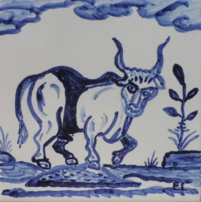 Картина под названием "Trotting Bull" - Eddy Lagrand, Подлинное произведение искусства, Масло
