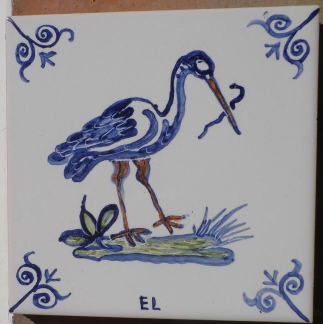 Картина под названием "Stork with eel" - Eddy Lagrand, Подлинное произведение искусства
