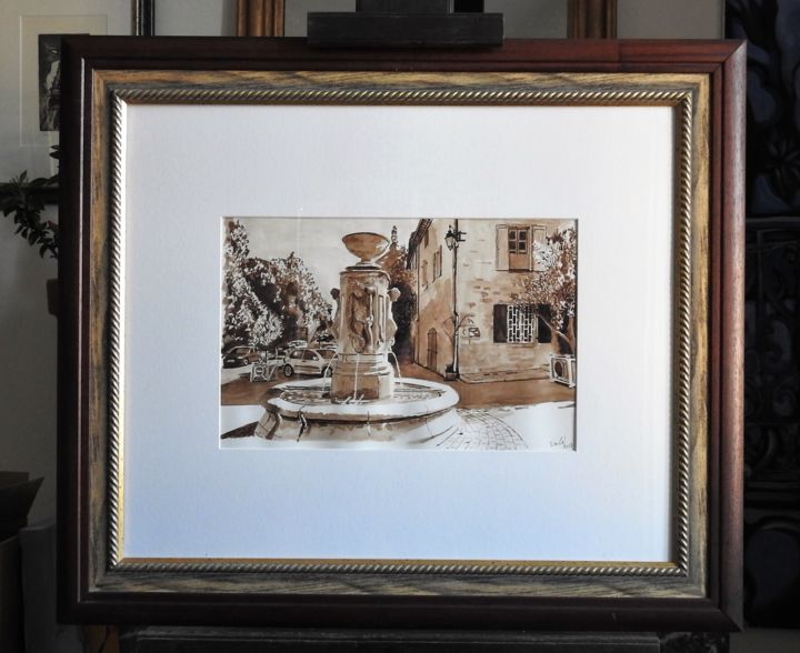 Painting titled "La Fontaine Publique" by Vancé, Original Artwork, Watercolor