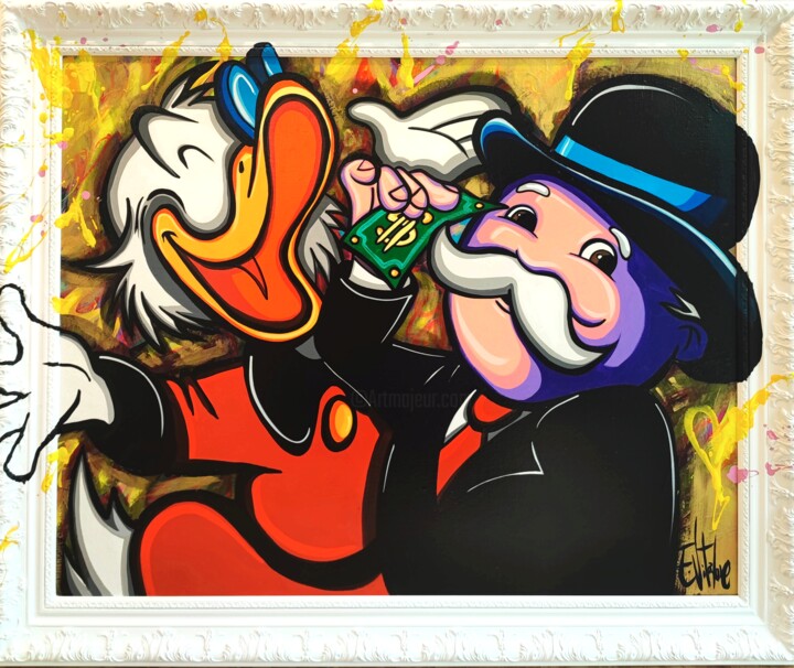Картина под названием "Picsou loves money" - Eddy Vitalone, Подлинное произведение искусства, Акрил Установлен на Деревянная…