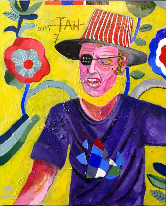 Painting titled "Autoportrait au cha…" by Eddy Legrand, Original Artwork, Acrylic