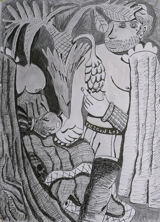 Drawing titled "Adam et Eve 2" by Eddy Legrand, Original Artwork, Pencil